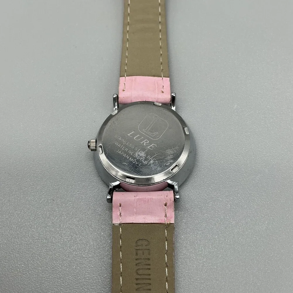 Lure Women Watch 30mm Silver TonePink Leather Floating Crystal Bezel New Battery